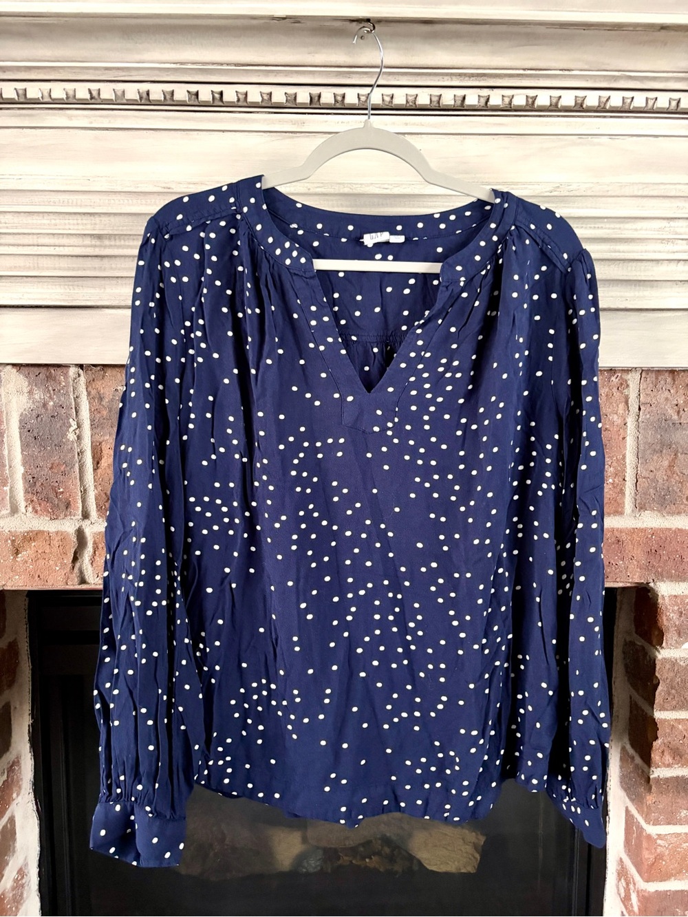 GAP Navy Polka Dot V-Neck Blouse